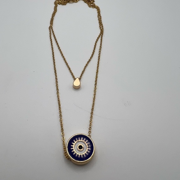 Evil Eye Minimalist Layered Necklace - Pop-of-Color Gold Preppy Necklace - Picture 10 of 17